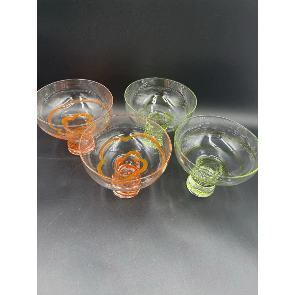 Set of 4 Stemless Green Swirline Margarita Glasses By Pier1 Imports Green Orange